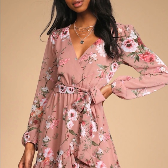 Lulus Dresses & Skirts - Floral Pink Wrap Dress